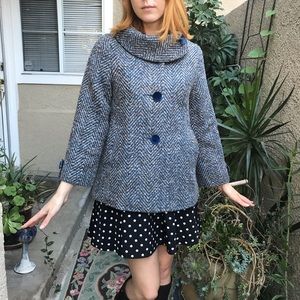 Vintage multicolored pea coat with big collar
